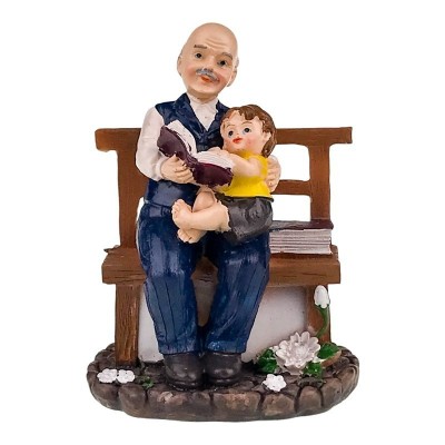 Statueta decorativa, Bunicul cu nepotul pe banca, 12 cm, 1802H foto