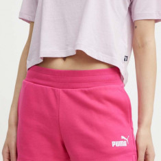 Puma pantaloni scurți femei, culoarea roz, uni, high waist, 586825