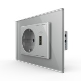 Cumpara ieftin Priza simpla cu USB Livolo, rama din sticla, standard italian, gri