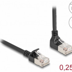 Cablu de retea RJ45 Cat.6A S/FTP Slim unghi 90 grade sus/drept 0.25m Negru, Delock 80285