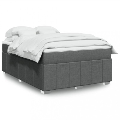 vidaXL Pat box spring cu saltea, gri &amp;icirc;nchis, 140x190 cm, textil 3285471 foto
