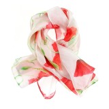 Esarfa matase roz cu maci 50 x 50 cm