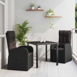 VidaXL Scaune de grădină &icirc;nclinabile 3 pcs Negru 80 x 80 x 73 cm