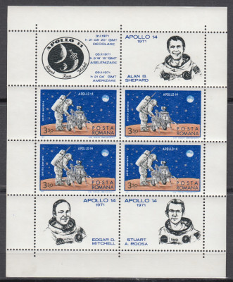 1971 LP 758 a APOLLO 14 BLOC DE 4 MARCI + 4 VINIETE DIFERITE MNH foto