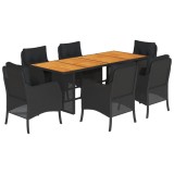 Cumpara ieftin Set mobilier de gradina cu perne, 7 piese, negru, poliratan