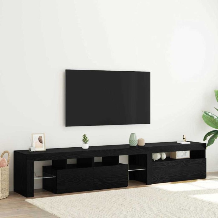 Cabinete pentru TV vidaXL 2 buc cu Lumini LED Stejar Negru Lemn Prelucrat
