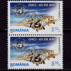 RO 2010 , LP 1859 ,"OACI 65 ani de Aviatie civila " -serie pereche V , MNH