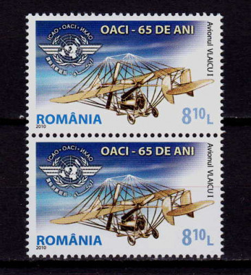 RO 2010 , LP 1859 ,&amp;quot;OACI 65 ani de Aviatie civila &amp;quot; -serie pereche V , MNH foto