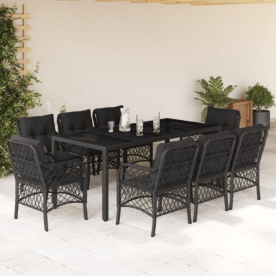 vidaXL Set mobilier de grădină cu perne, 9 piese, negru, poliratan 3212029 foto
