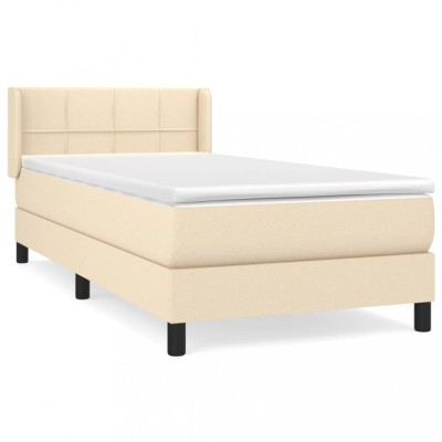 Pat box spring cu saltea, crem, 90x200 cm, textil foto