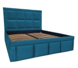 Pat tapitat Premium, 140/200 cm, turcoaz 261, cu somiera metalica rabatabila si spatiu de depozitare