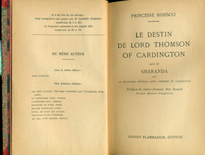 Le destin de Lord Thomson of Cardington - Pricesse Bibesco- semnatura olografa foto