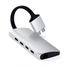 Adaptor Satechi USB-C Dual Multimedia la USB, 2 x HDMI 4K, Ethernet, Silver foto