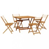 Cumpara ieftin Set mobilier de gradina 5 piese textil alb crem/lemn masiv