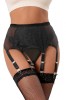 Portjartier si Bikini, Plasa Transparenta Florala, 6 Bretele, Negru, S/M