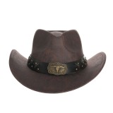 Palarie cowboy maro cu banda si medalion vintage