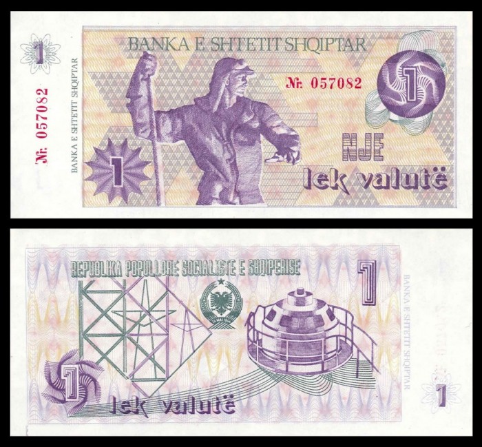 ALBANIA █ bancnota █ 1 Lek Valute █ 1992 █ P-48A █ UNC █ necirculata