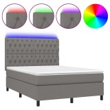 Cumpara ieftin Pat cu arcuri, saltea si LED, gri inchis, 140x200 cm, textil