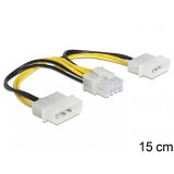 Cablu de alimentare EPS 8 Pini la 2 x Molex 4 pini 15cm, Delock 83410
