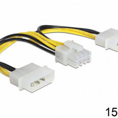 Cablu de alimentare EPS 8 Pini la 2 x Molex 4 pini 15cm, Delock 83410