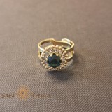 Cumpara ieftin Inel reglabil floare cu cristal albastru-marin placat 18k - origine Brazilia