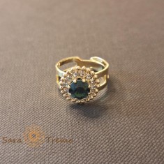 Inel reglabil floare cu cristal albastru-marin placat 18k - origine Brazilia