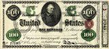 100 dolari 1865 Reproducere Bancnota USD , Dimensiune reala 1:1