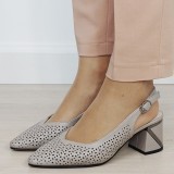 Pantofi gri perforati din piele naturala BY6885-6 02
