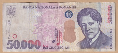 (6) BANCNOTA ROMANIA - 50.000 LEI 2000 (2008), VIOARA, PORTRET GEORGE ENESCU, STARE BUNA foto