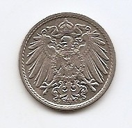 Germania 5 Pfennig 1908 F - Wilhelm II , 18 mm KM-11 foto