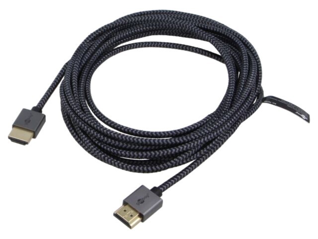 Cablu HDMI Goobay 5m textil negru și gri, HDMI 2.0, 4K, aurit, ecranat