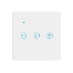 Intrerupator inteligent cu touch Open, Wi-Fi, fara nul, 3 canale, 10A, sticla securizata, Tuya, Smart Life, compatibil Amazon Alexa Google Assistant