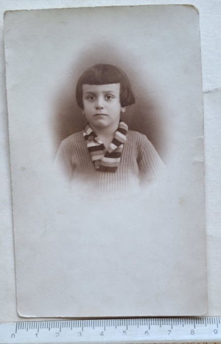 Carte poștală foto copil &ndash; Brăila 1935, Atelier Foto Julietta, dedicație manuscrisă