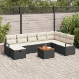Set de canapea de grădină vidaXL 9 piese cu perne Negru Poli Ratan