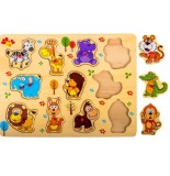 Puzzle incastru cu butoni din lemn Animale jungla -11 piese