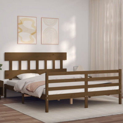 vidaXL Cadru de pat cu tăblie, maro miere, king size, lemn masiv foto