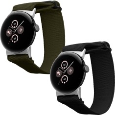 Set 2 Curele Kwmobile pentru Google Pixel Watch 2/Pixel Watch, Negru/Verde inchis, Nylon, KWM000025BF003C