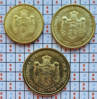 Set de 3 monede Serbia 1, 2, 5 Dinars 2013 UNC - A021 foto