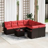 vidaXL Set de canapele pentru grădină 9 pcs Beige și Roșu poliratan 3353973