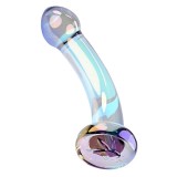 Dildo PLAYBOY Jewels King, design curbat pentru stimulare punctul G și P, din sticlă borosilicată, 16.3 cm, multicolor