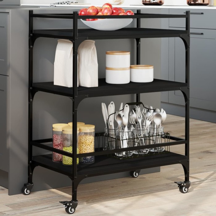 Gossi carucior de bucatarie, negru, 65x40x86,5 cm, lemn prelucrat