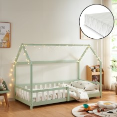 Pat casuta copii cu saltea Hesel 90x200cm brad verde menta [en.casa] HausGarden Leisure foto