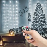 Perdea luminoasa de Craciun 3 metri pentru interior-exterior, 100 LED-uri alb rece, cu telecomanda