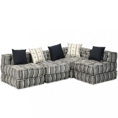 vidaXL Canapea puf modulară cu 4 locuri, gri cu dungi, material textil foto