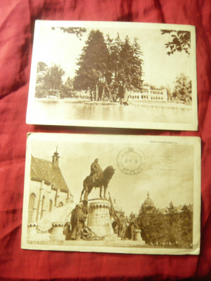 2 Ilustrate Cluj 1958 - Lacul Parcului si Statuia lui Matei Corvin foto