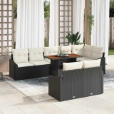 vidaXL Set de canapele pentru grădină cu pernă 9 pcs Negru și Crem