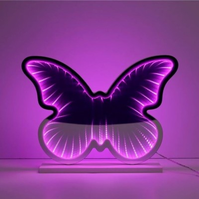 Lampa LED Infinity Mirror Fluture Fucsia Negru 25x6x19.5cm foto