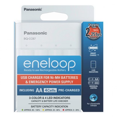 Incarcator Baterii Reincarcabile, Include 4x AA LR6 1900mAh, SMART &amp;amp; QUICK cu USB si Functie de PowerBank, Eneloop K-KJ87MCC40USB foto
