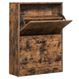 VASAGLE Dulap pantofi cu 2 usi rabatabile, din MDF, pentru 8-12 perechi, 60x24x84cm, maro rustic Household NewTrend