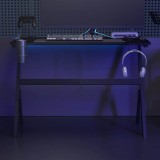 Birou Gaming vidaXL Negru 110x60x75 cm, LED RGB, Suport Casti/Pahare/Controller, Forma Y